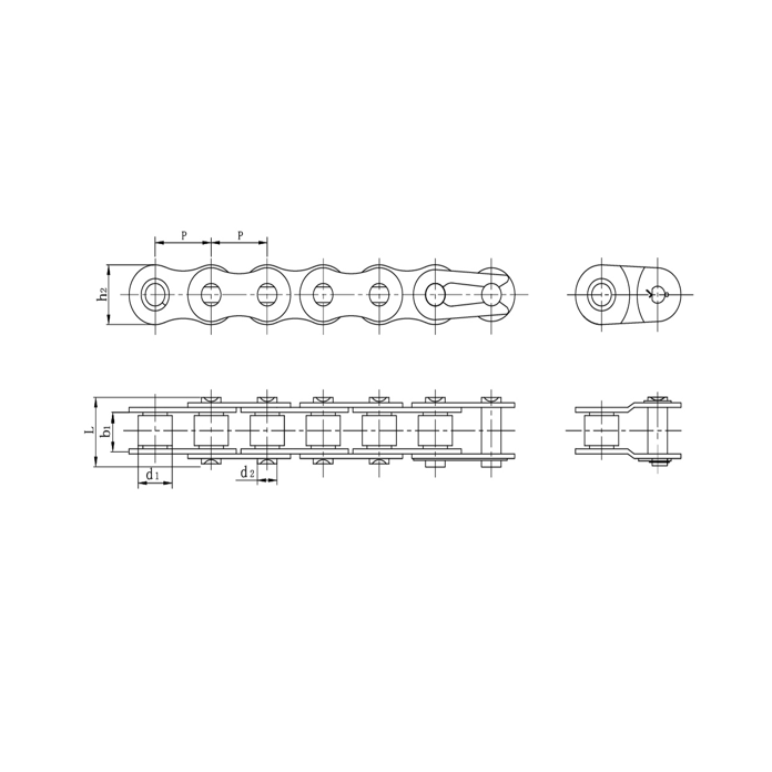 Rozsdamentes acél rövid osztású precíziós görgős láncok