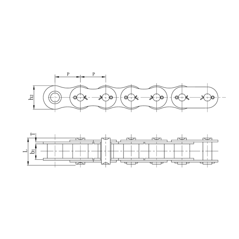 Zsinóros típusú rövid osztású precíziós görgősláncok (A sorozat)