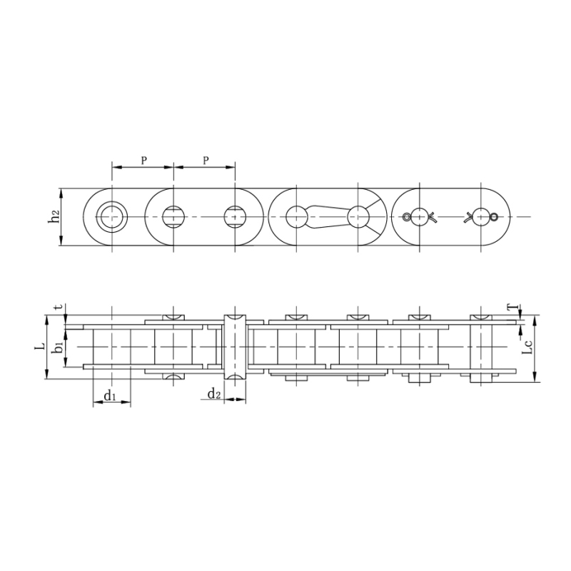 Görgős láncok egyenes oldallappal (B sorozat)